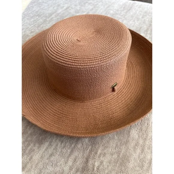 Scala Collection Women Wide-Brim Tan Straw Sun Hat Classic Boater Style - Picture 3 of 7